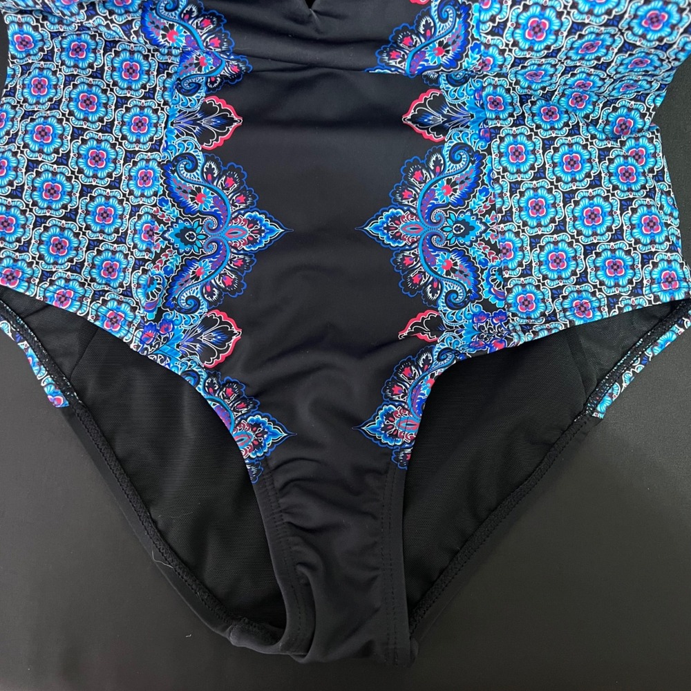 NWT - Swimsuits for All Size 12 One Piece Swimsuit Black Blue Paisley Print - Picture 5 of 10